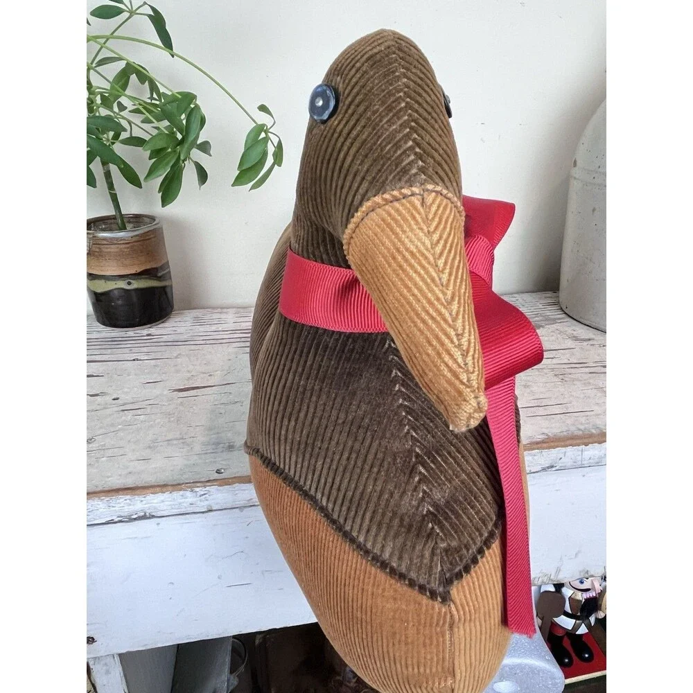 Vintage Mallard Duck Door Stop Corduroy Fabric Whimsy 18” Stuffed Grannycore